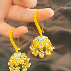 Elegant Yellow and Gold Jhumka Earrings